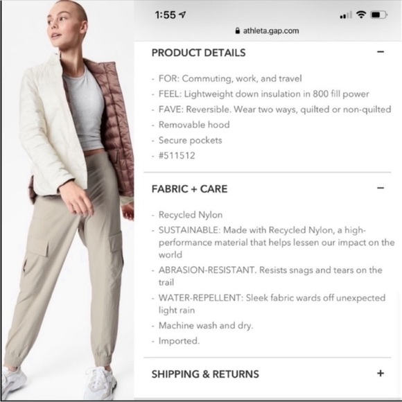 NWOT Athleta reversible down pulse jacket NWOT - Picture 5 of 12